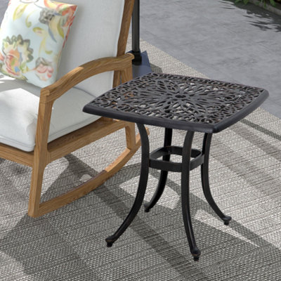 Outsunny Cast Aluminium Bistro Table with Umbrella Hole, Bronze Tone