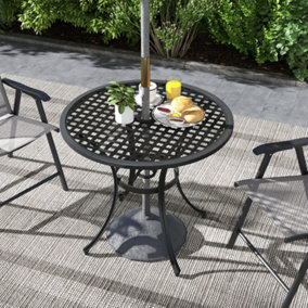 Outsunny Cast Aluminium Bistro Table with Umbrella Hole for Balcony, Black