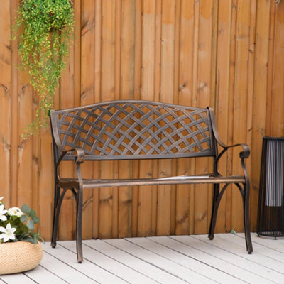 Outsunny Cast Aluminium Garden Bench 2 Seater Antique Park Loveseat, Bronze