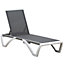Outsunny Chaise Patio Lounge with 5-Level Adjustable Back Wheels Texteline Grey