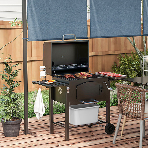Outsunny Charcoal Grill BBQ Trolley w/ Adjustable Height Outsunny Charcoal Grill BBQ Trolley w/ Adjustable Height