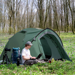 Outsunny Compact Camping Tent with Vestibule & Mesh Vents for Hiking Green