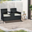 Outsunny Companion Seat Table Chair Conservatory Rattan Loveseat Garden Bench Black