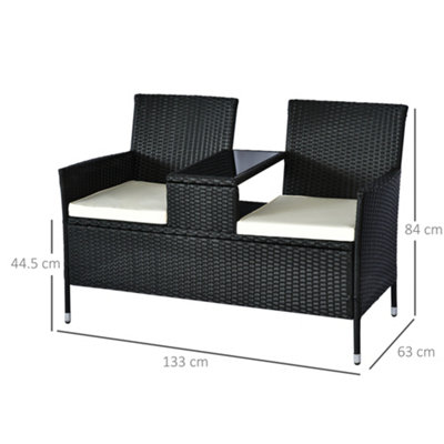 Outsunny Companion Seat Table Chair Conservatory Rattan Loveseat Garden Bench Black