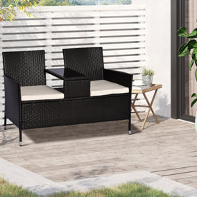 Outsunny Companion Seat Table Chair Conservatory Rattan Loveseat Garden Bench Dark Brown