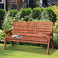 Outsunny Convertable 3-Seater Wood Bench Table Garden w/ Armrests Patio