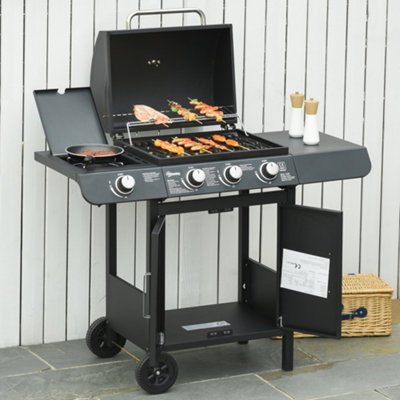 Outsunny Deluxe Gas Barbecue Grill 3+1 Burner Garden BBQ with Large Cooking Area