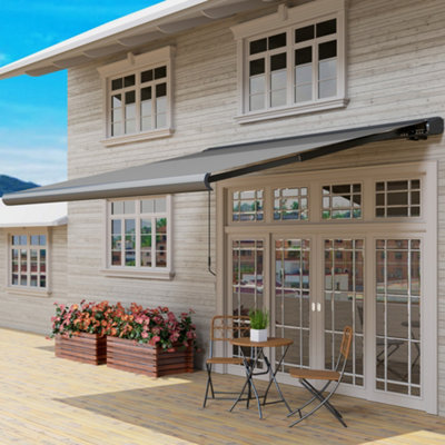 Outsunny DIY Retractable Canopy with Remote Controller for Patio, Light ...
