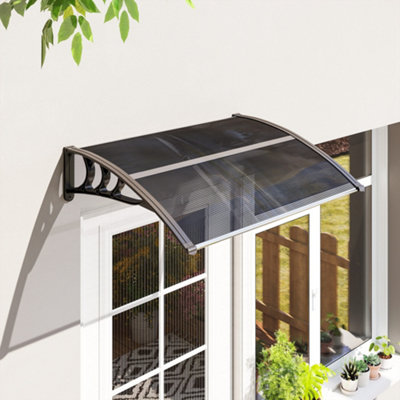 Outsunny Door Canopy Awning Outdoor Window Rain Shelter Cover for Front/Back Door Porch Black 100 x 75cm