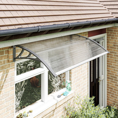 Outsunny Door Canopy Outdoor Awning Rain Shelter for Window Porch, Grey
