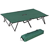 Outsunny Double Camping Bed Camping Cot Foldable Outdoor Patio Sleeping Bed Super Light with Carry Bag (Green)