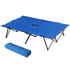 Outsunny Double Camping Cot Foldable Outdoor Patio Sleeping Bed Super Light with Carry Bag (Blue)