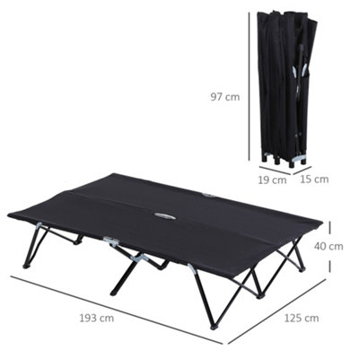 Outsunny Double Camping Folding Cot Outdoor Portable Sleeping Bed, Black