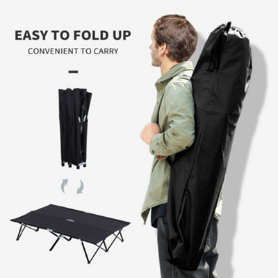 Outsunny Double Camping Folding Cot Outdoor Portable Sleeping Bed, Black