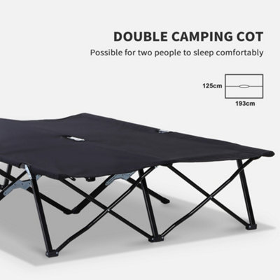 Outsunny Double Camping Folding Cot Outdoor Portable Sleeping Bed, Black