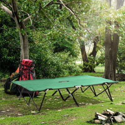 Outsunny Double Camping Folding Cot Outdoor Portable Sleeping Bed, Green