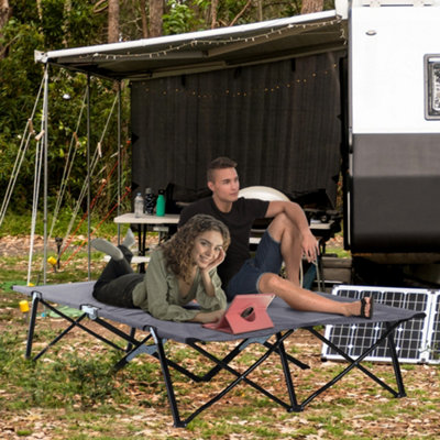Outsunny Double Camping Folding Cot Outdoor Portable Sleeping Bed, Grey