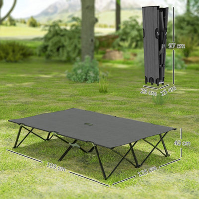 Outsunny Double Camping Folding Cot Portable Sleeping Bed, Charcoal Grey