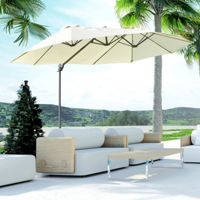 Outsunny Double Canopy Offset Parasol Umbrella Garden Shade Steel Beige