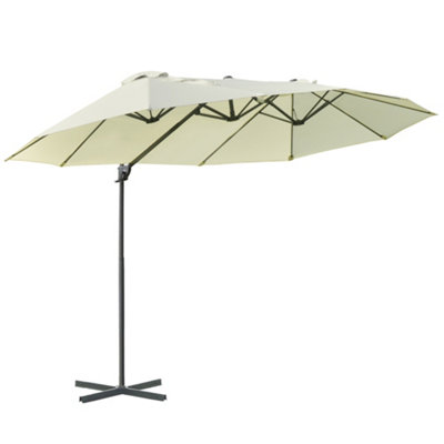 Outsunny Double Canopy Offset Parasol Umbrella Garden Shade Steel Beige