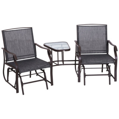 Outsunny Double Glider Companion Rocking Chairs Loveseat Garden Table Brown