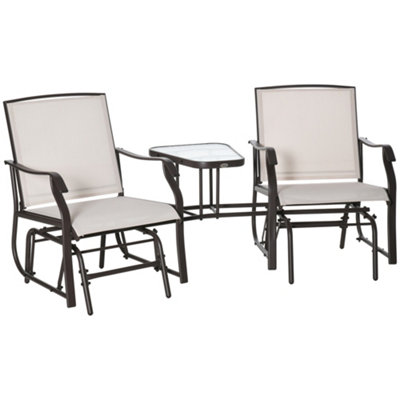 Outsunny Double Glider Companion Rocking Chairs Loveseat Garden Table