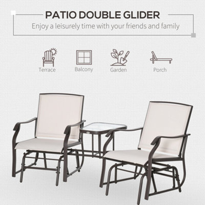 Outsunny Double Glider Companion Rocking Chairs Loveseat Garden Table