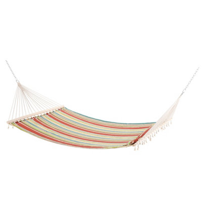 Outsunny Double Patio Cotton Hammock Swing Bed Pillow Red Stripe