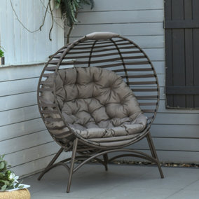 Outsunny Egg Chair w/ Cushion Steel Frame and Side Pocket, Brown