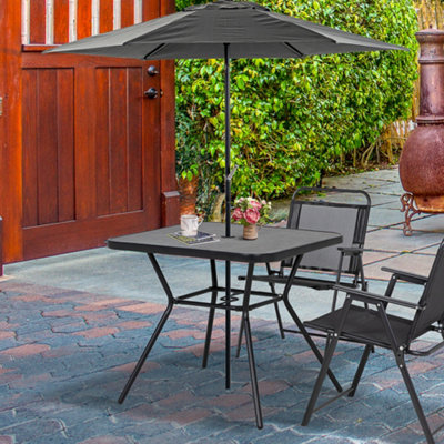 Outsunny Faux-marbled Patio Table with Umbrella Hole Steel Frame