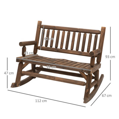 Outsunny Fir Wood Rocking Bench Wooden Patio 2-Person Outdoor Rocker
