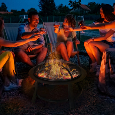 Outsunny Fire Pit Heater Round Cover Wood Burning Metal Black 30 Outdoor |  DIY at Bu0026Q