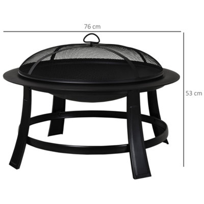Outsunny Fire Pit Heater Round Cover Wood Burning Metal Black 30 Outdoor