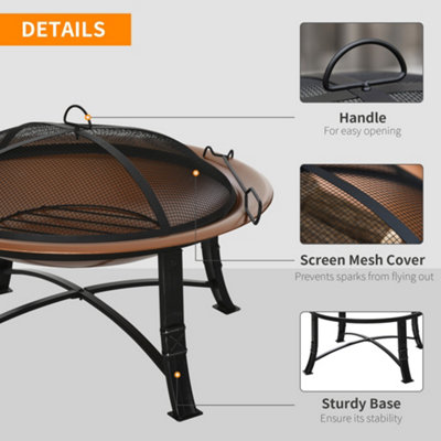Outsunny Firepit Outdoor Spark Screen Cover, Log Grate, Poker