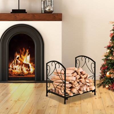 Outsunny Firewood Log Holder Wood Storage Rack w Scrolls Outdoor Indoor Black DIY at B Q