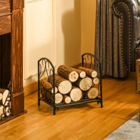 Outsunny Firewood Log Holder Wood Storage Rack w/ Scrolls Outdoor Indoor, Black