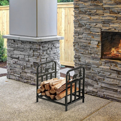 Outsunny Firewood Rack Fireplace Log Holder w/ Handles Outdoor Indoor Black  | DIY at Bu0026Q