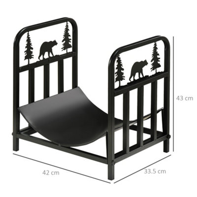 Outsunny Firewood Rack Fireplace Log Holder w Handles Outdoor Indoor Black DIY at B Q