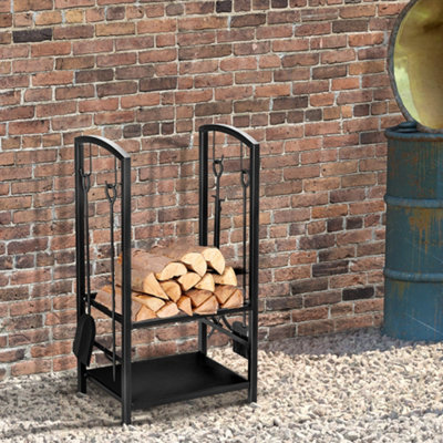 Outsunny Firewood Rack Log Holder Wood Storage with Hooks 4 Tools Black |  DIY at Bu0026Q