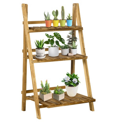 Outsunny Flower Stand 3 Tier Ladder Fold Shelf Holder Display Wood