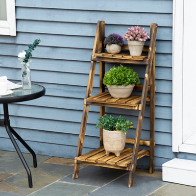 Outsunny Flower Stand Plant Display 3-Tier Fold Wood Garden Patio