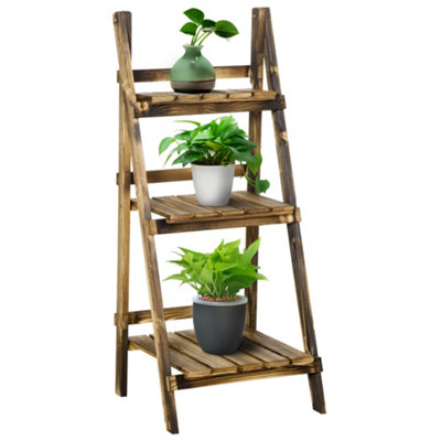 Outsunny Flower Stand Plant Display 3-Tier Fold Wood Garden Patio