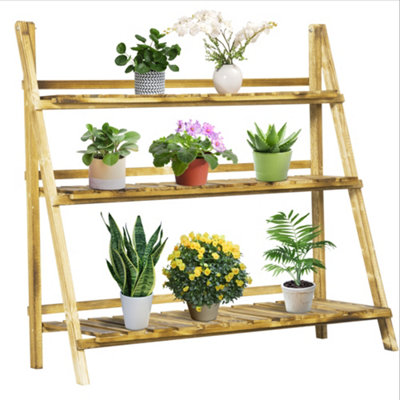 Outsunny Flower Stand Plant Display 3-Tier Foldable Wood Garden Patio