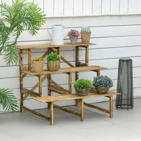 Outsunny Flower Stand Plant Display 3-Tier Holder Wood Garden Patio