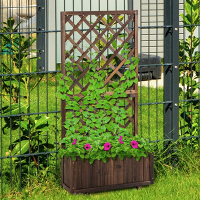 Outsunny Flower Stand Plant Shelf Outdoor Pine Trough Planter Climbing Plants Brown