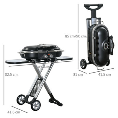 Outsunny Foldable 2 Burner Gas BBQ Grill Trolley w/ Side Shelves Storage Pocket - 3