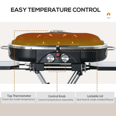 Outsunny Foldable 2 Burner Gas BBQ Grill Trolley w/ Side Shelves Storage Pocket - 6
