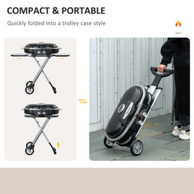 Outsunny Foldable 2 Burner Gas BBQ Grill Trolley w/ Side Shelves Storage Pocket - 7