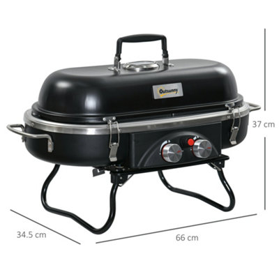 Outsunny Foldable 2 Burner Gas BBQ Grill w/ 2 Burners for Camping Picnic Cooking - 3