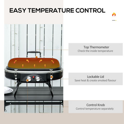 Outsunny Foldable 2 Burner Gas BBQ Grill w/ 2 Burners for Camping Picnic Cooking - 6